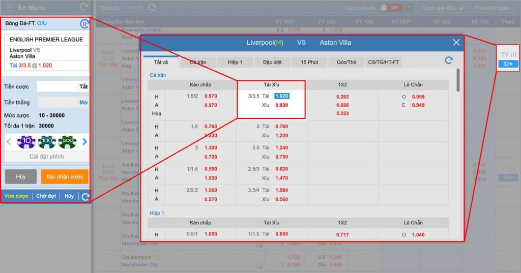 Tỷ lệ cá cược bóng đá nhà cái kubet Lựa chọn đặt cược từ giao diện tất cả kèo.