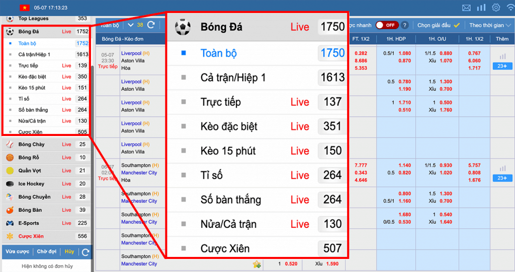 Tỷ lệ cá cược bóng đá nhà cái kubet 