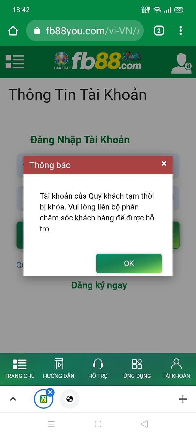 Khóa tài khoản Fb88