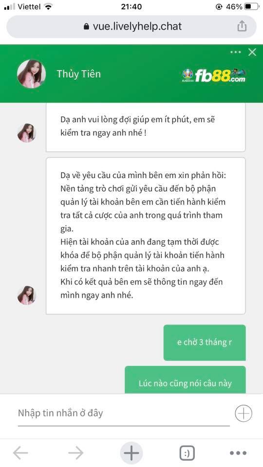 Không trả tiền và chây lì của Fb88