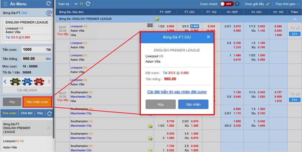 Xác Nhận Số Tiền và Kèo Đặt Cược KUBET 