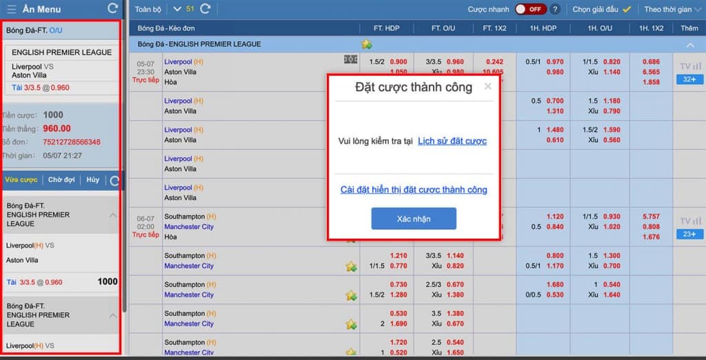 Xác Nhận Thành Công Đặt Cược Trong KUBET