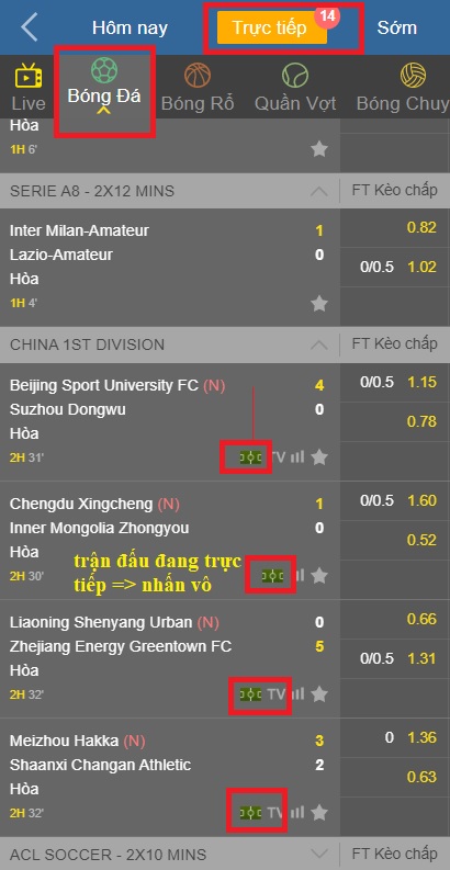 trận đấu đang trực tiếp