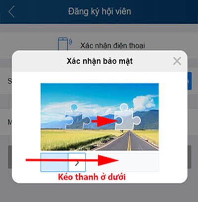 trượt để xác nhận đăng ký
