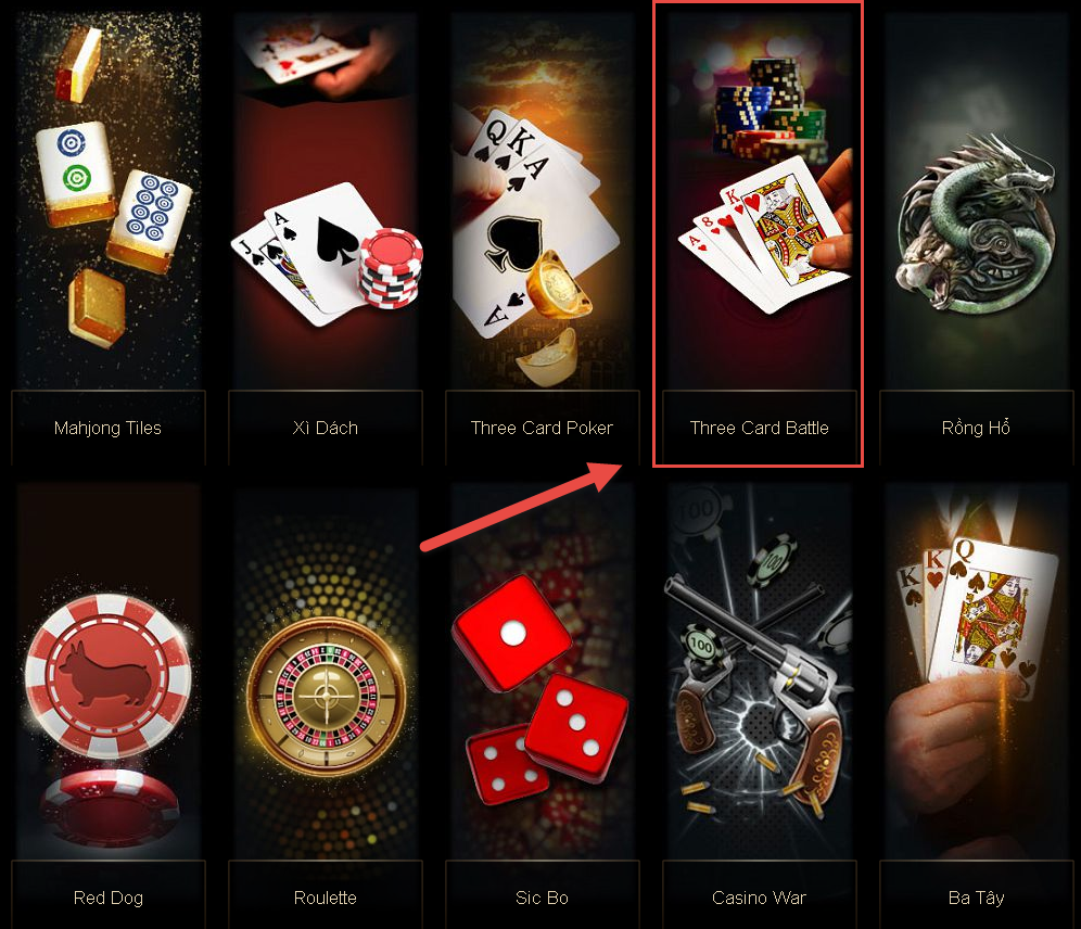 Vào trò chơi ba cây - 3 lá - three Card Battle