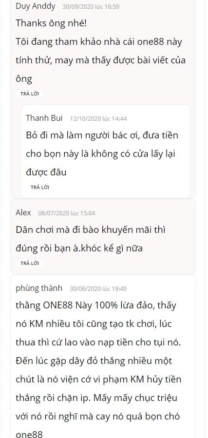 nhận xét lừa đảo one88 từ người chơi
