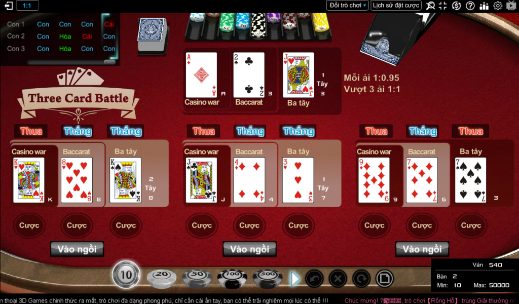 three cards battle ( Trận chiến ba lá bài )