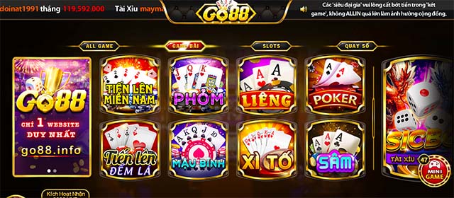 Trò chơi đánh bài tại Go88