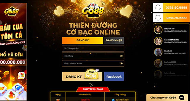Chọn đăng ký tài khoản Go88