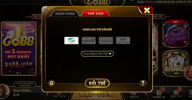 Rút tiền Go88 qua thẻ cào