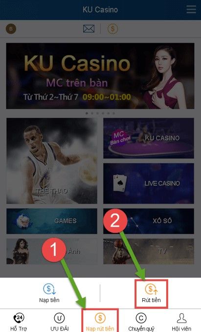Rút tiền kubet trên di động