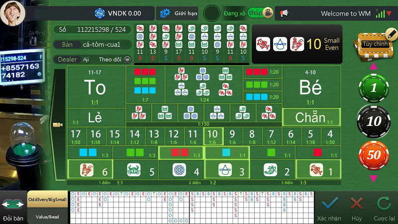 giao diện đặt cược bầu cua sảnh WM