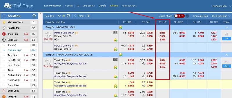 tỷ lệ kèo 1x2 tại ZJ thể thao