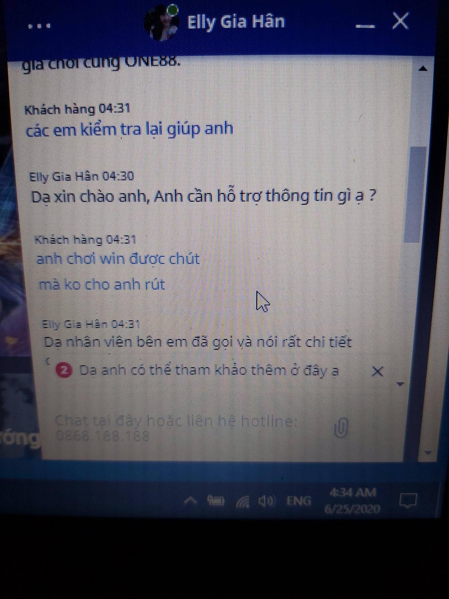 Trò chuyện với nhân viên ONE88 lừa đảo