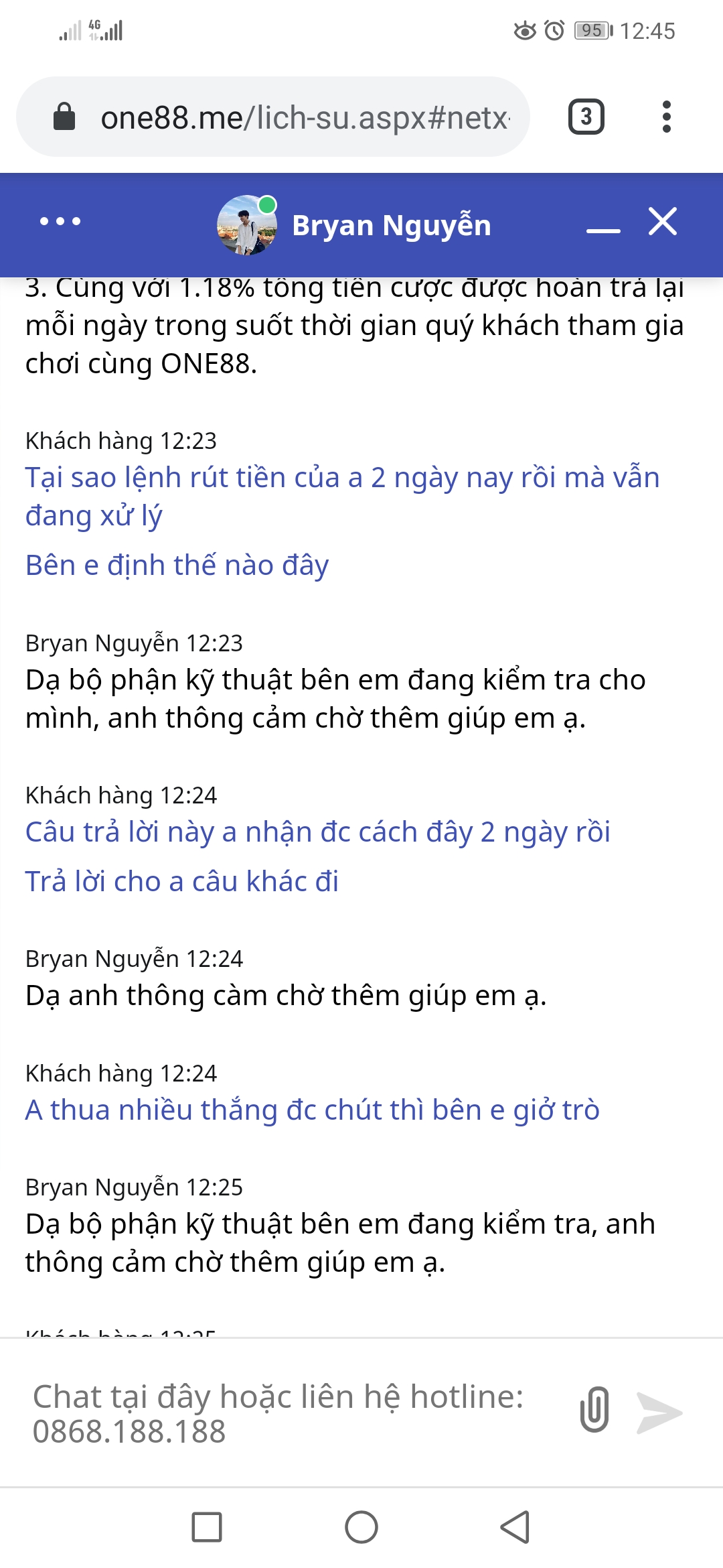 Nhà cái One88 đóng dấu trò chuyện với bộ phận hỗ trợ của One88