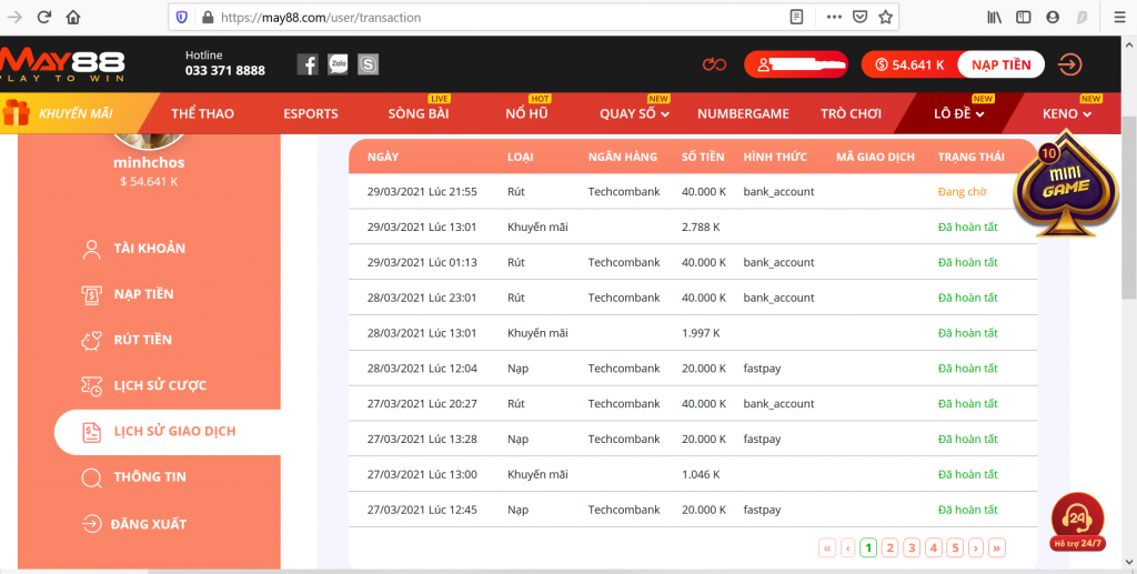 May88 lừa đảo hình ảnh do người chơi cung cấp