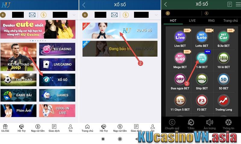 Hướng dẫn chơi xổ số BCT 1-M trên di động