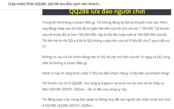 QQ288 lừa đảo