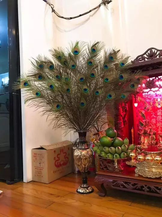 lông công trên bàn thờ