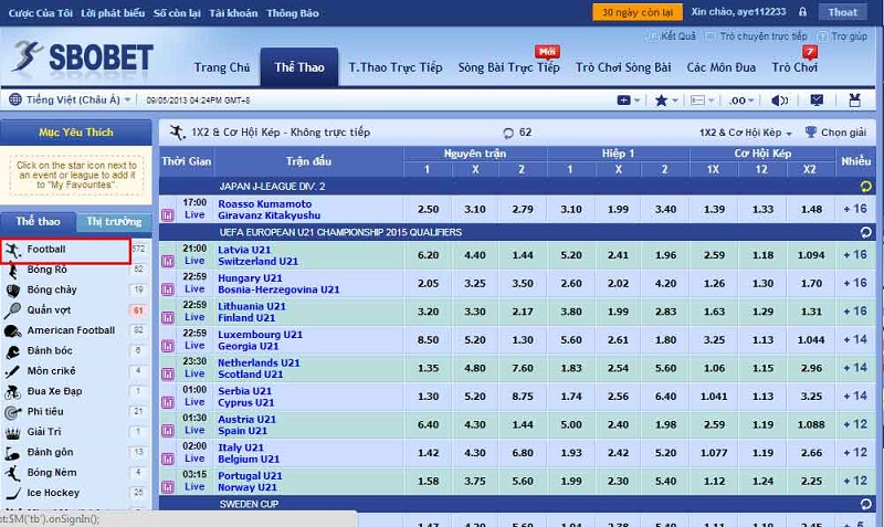 hướng dẫn cá cược bóng đá sòng bạc sbobet