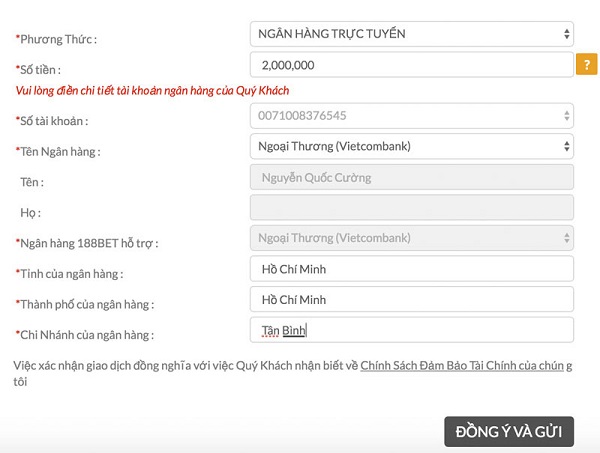  Nhập thông tin tài khoản ngân hàng của bạn