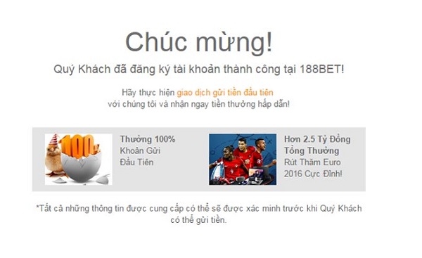 Xác nhận Đăng ký Tài khoản Đại lý 188Bet