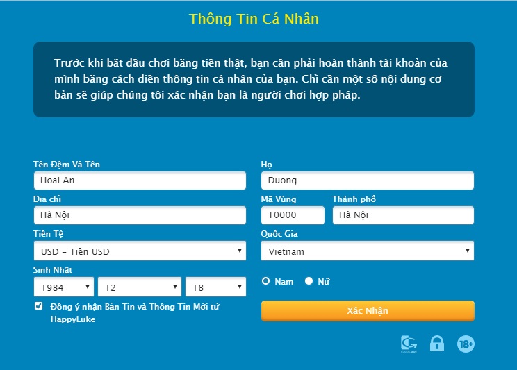 cung cấp thông tin đăng ký tài khoản happyluke