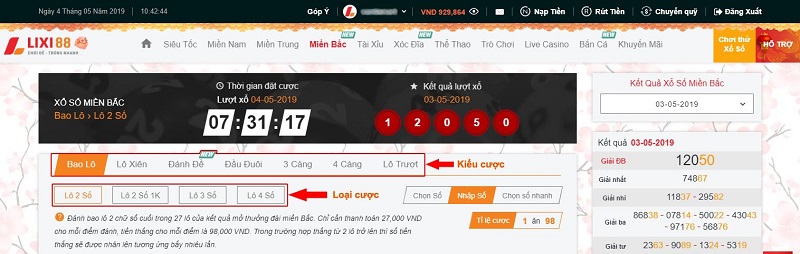 Chọn kiểu xổ số