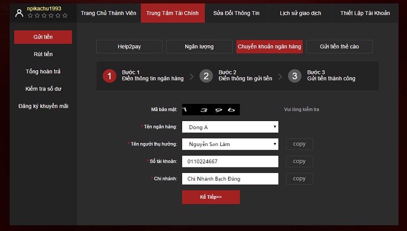 Hướng dẫn nạp tiền trên K8