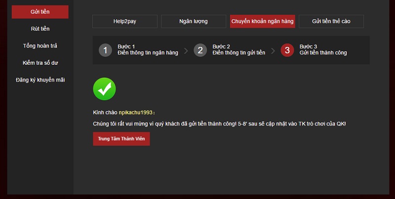 Hướng dẫn gửi tiền K8