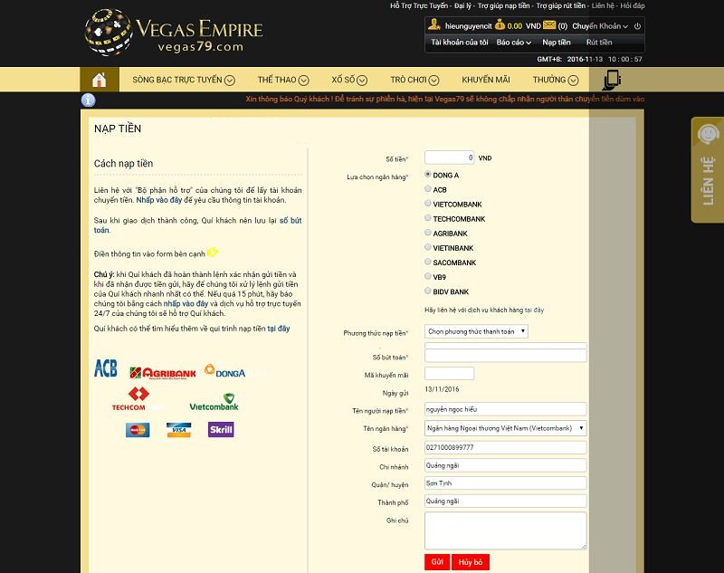 cung cấp thông tin cho casino vegas gửi tiền vào tài khoản