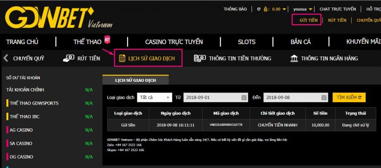 tình trạng giao dịch tiền gửi gdwbet