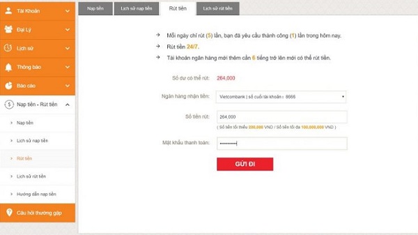 hoàn thành lệnh rút tiền Lixi88