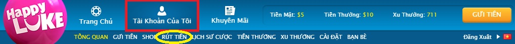 Hướng dẫn Rút tiền Happyluke