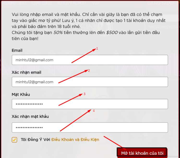 Đăng ký tài khoản tại nhà sòng bạc trực tiếp