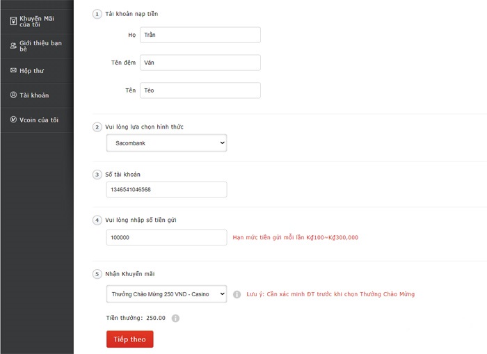 nạp tiền vwin qua ngân hàng địa phương