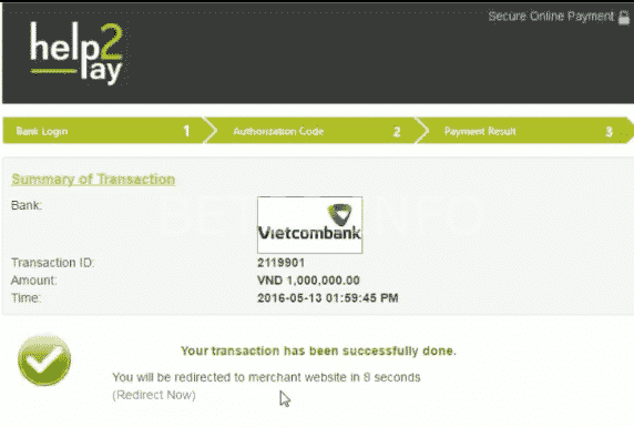 Xác nhận chuyển khoản thành công