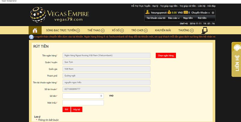 Hướng dẫn rút tiền từ sòng bài Vegas về tài khoản cá nhân