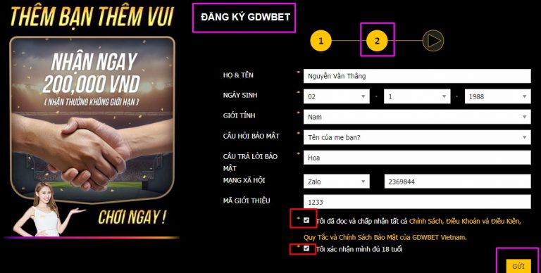 cung cấp thông tin đăng ký tài khoản gdwbet