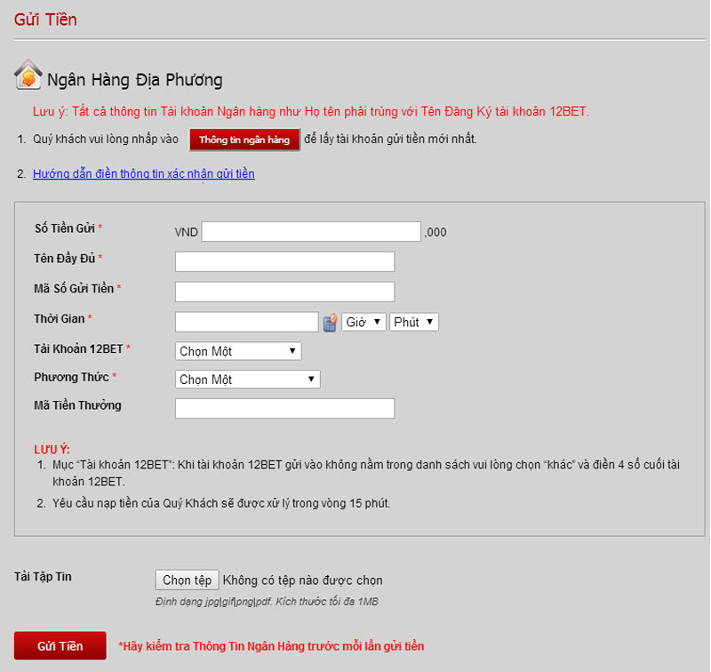 gửi tiền vào tài khoản 12bet