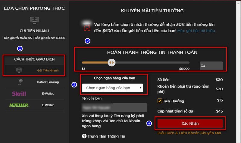 Hướng dẫn nhanh để gửi tiền vào sòng bạc trực tiếp