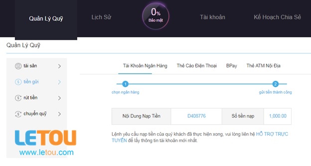 gửi tiền qua tài khoản ngân hàng