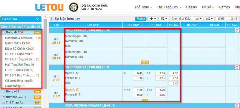 Chọn trận đấu bạn muốn đặt cược