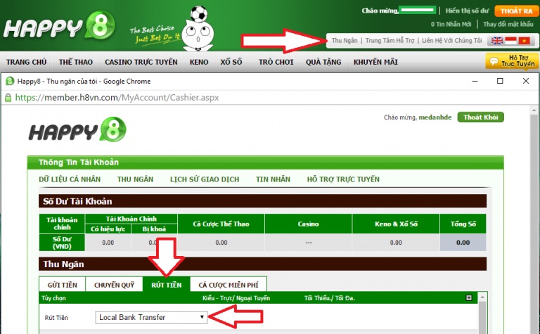 hướng dẫn chi tiết rút tiền từ happy8