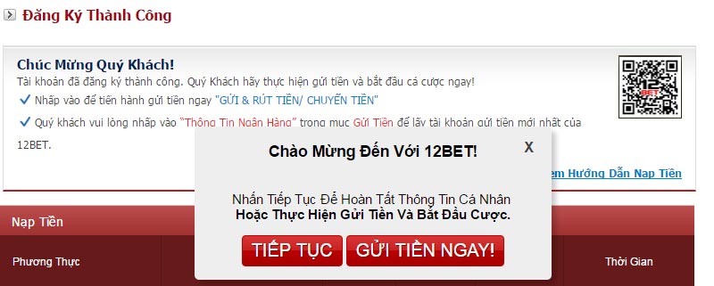 Đăng ký 12bet thành công