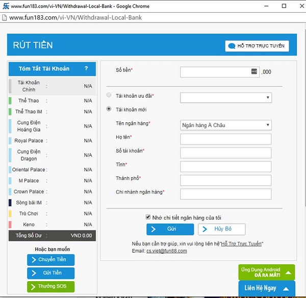 Các bước rút tiền tại nhà cái Fun88 