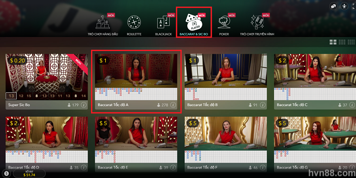 chọn bàn chơi baccarat