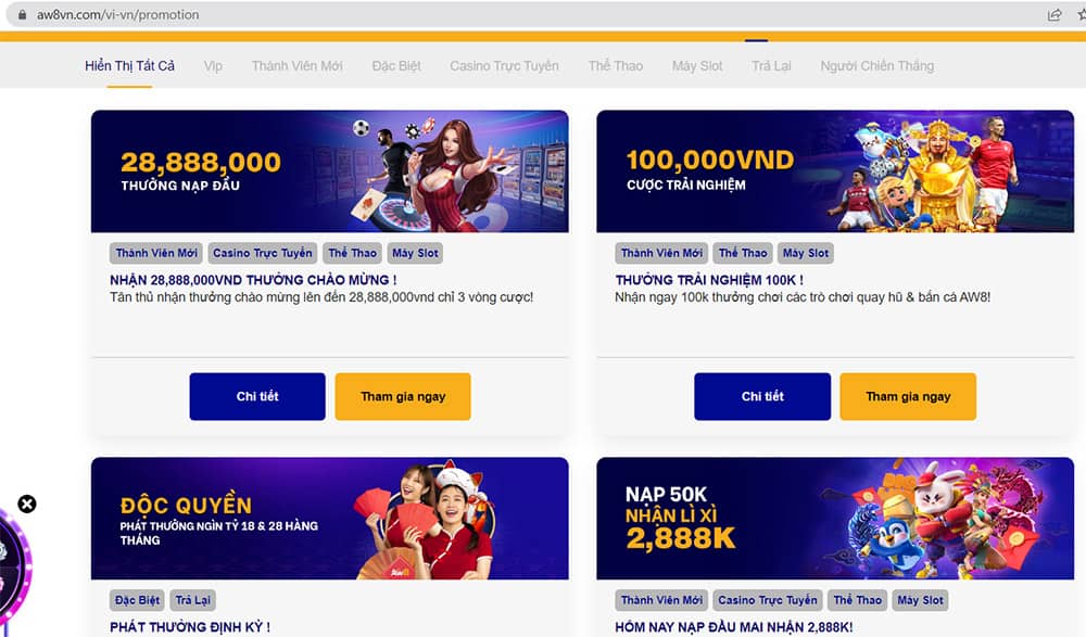 Nhà cái khuyến mãi Aw8 ngập tràn