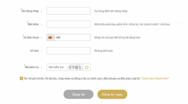 Biểu mẫu đăng ký tài khoản sv388