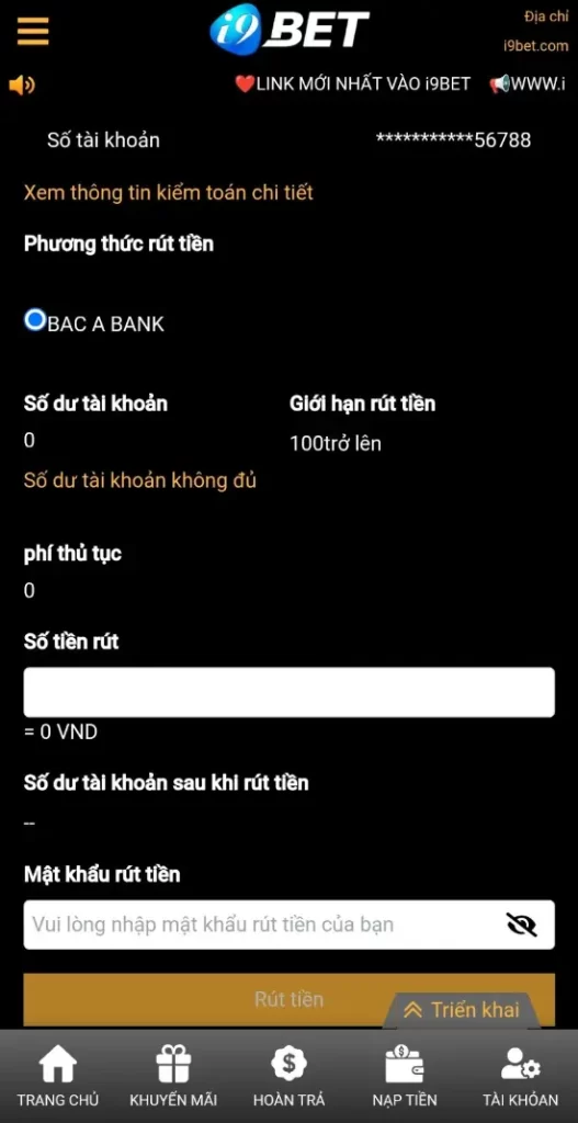 Nhấp số tiền rút từ i9bet58